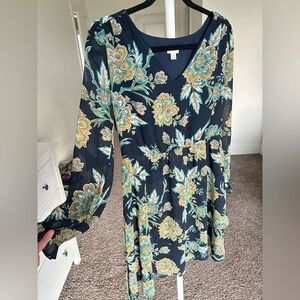 J.Crew Floral Navy Long Sleeve Dress
